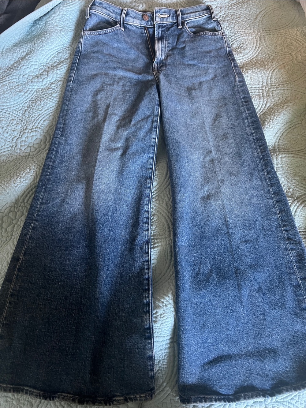 MOTHER Dark Blue Wide-Leg High-Rise Jeans